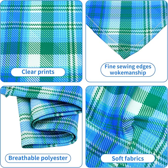 30 Pcs Plaid Dog Bandanas for Small Dog Polyester Medium Dog Bandana Bulk Reversible Print One Side Large Plaid Scarves Party Grooming M