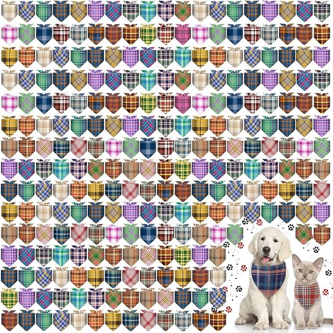 Aliceset 180 Pcs Dog Bandana Bulk Stripe Bandanas for Dogs Adjustable Washable Pet Triangle Scarf Retro Print Dog Kerchief Bibs for Small Medium Large Dog Cat Holiday Costume Accessories