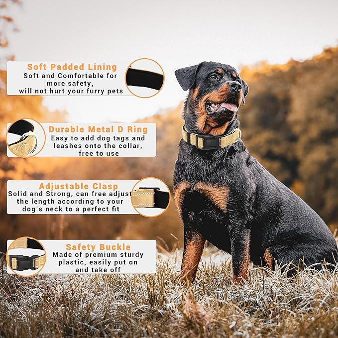 2 Pack Reflective Dog Collar with Safety Locking Buckle, Adjustable Soft Breathable Comfortable Nylon Pet Collar for Small, Medium and Large Dogs, Brown, XL