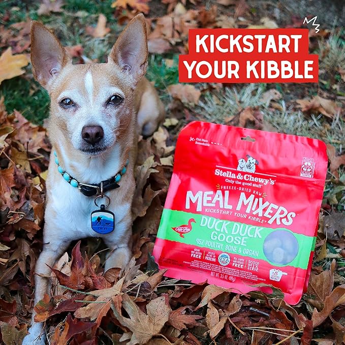 Stella & Chewy's Freeze-Dried Raw Duck Duck Goose Meal Mixers - Dog Food Topper and Mixer - Made with 95% Cage-Free Poultry, Organs & Bone - Perfect for Picky Eaters - Grain-Free - 3.5 oz