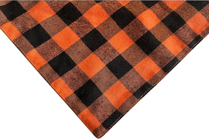 Realeaf Thanksgiving Fall Dog Bandanas 2 Pack, Orange Plaid Pet Scarf for Boy and Girl, Premium Durable Fabric, Holiday Halloween Bandana for Medium and Large Dogs (Large)