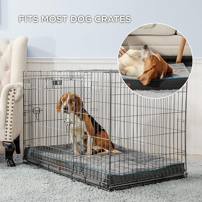 Bedsure Memory Foam Dog Bed Medium Size Dogs- Orthopedic Waterproof Pet Beds for Crate with Removable Washable Water-Resistant Cover and Nonskid Bottom - Plush Flannel Fleece Top Pet Mat, Grey