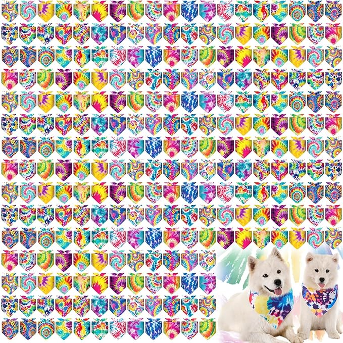 Aliceset 180 Pcs Tie Dye Dog Bandana Bulk Rainbow Bandanas for Dogs Adjustable Washable Pet Triangle Scarf Cute Paisley Kerchief Bibs for Pet Summer Costume Accessories Decorations
