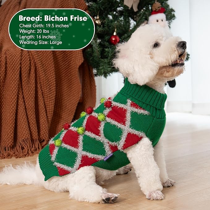 Cyeollo Christmas Sweater Turtleneck for Medium Dogs - Girl Xmas Knitted Pullover Soft Clothes Holiday Outfit, Green X-Large