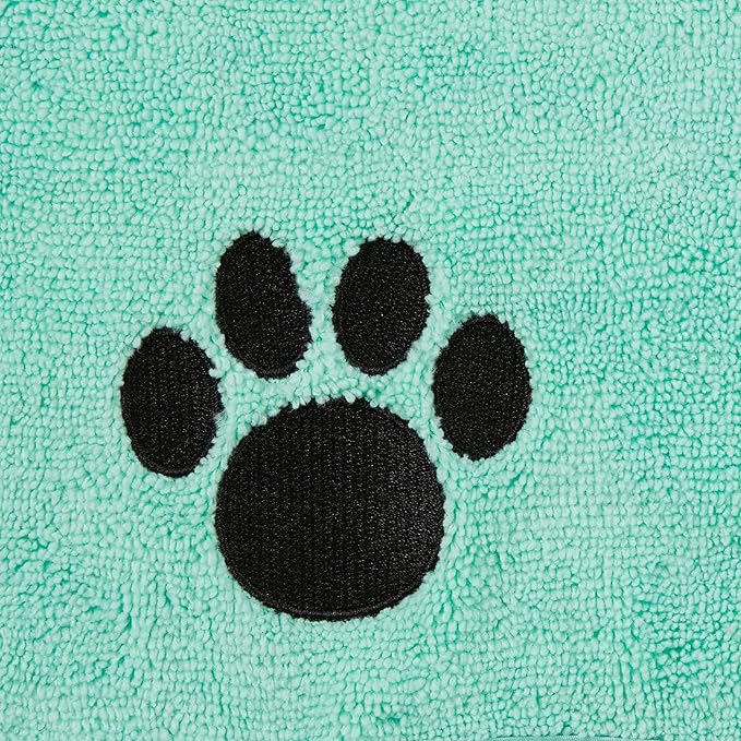 Bone Dry Pet Robe Collection, Embroidered Absorbent Microfiber Bath Robe with Adjustable Closure, for Dogs & Cats, Medium, Aqua
