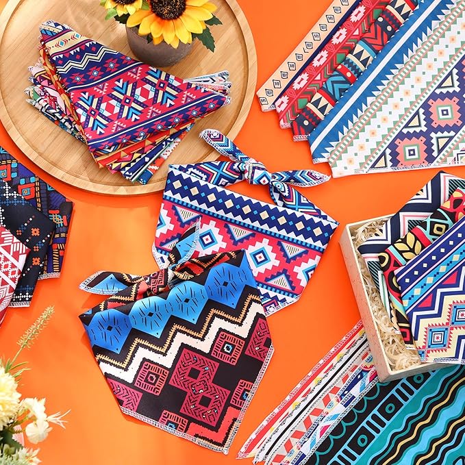 Reginary 72 Packs Dog Bandanas Pet Bandanas Triangle Scarf Bibs Dog Bibs Adjustable Dog Bandana for Pet Costume Accessories (Geometric Stripes Pattern)