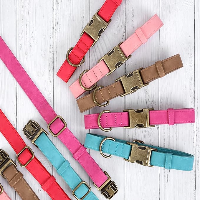Soft Leather Dog Collar for Small Medium Large Dogs, Heavy Duty Dog Collar Leather with Quick Release Metal Buckle, Durable & Adjustable for Large Dogs Walking (Pink, L)