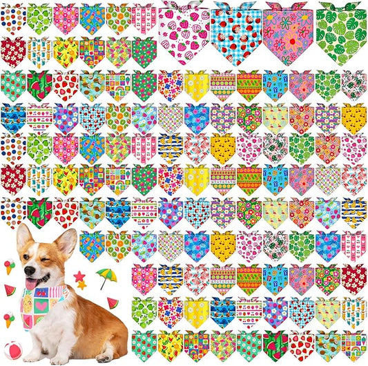 Sanwuta 120 Pcs Dog Bandanas Bulks for Summer Pet Scarves with Fruit Floral Pattern Adjustable Soft Cute Bandana Cooling Summer Style Triangle Scarfs for Medium Small Dogs Cats Large Puppy