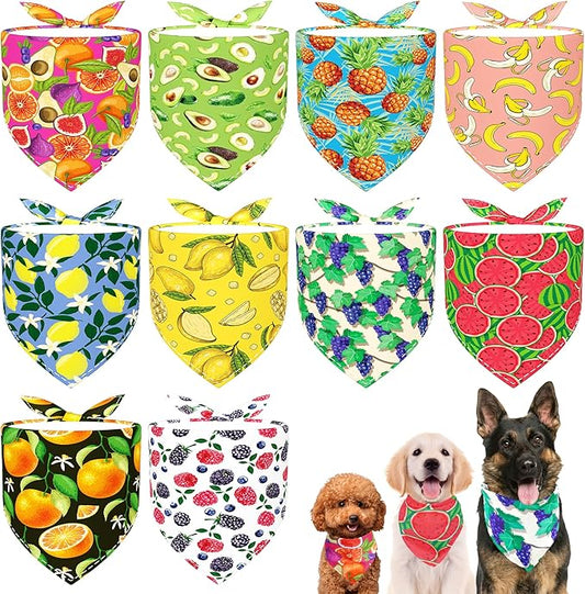 10PCS Dog Bandanas Summer Fruit for Medium Breed Dog Pink Purple Yellow Blue Kerchief Triangle Bibs Head Scarves for Boys and Girls Grooming Costume