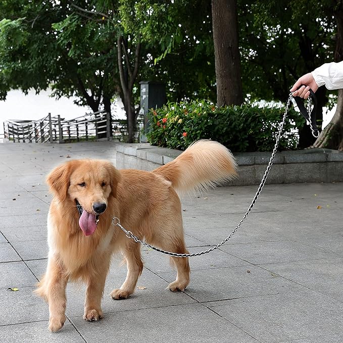 Dog Leash Chew Proof, Chain Leash Anti Chew Dog Leash for Large Dogs Heavy Duty, Indestructible Metal Leash Anti Bite Chain Link with Woven Cord Soft Padded Handle (Yellow, 4FT)