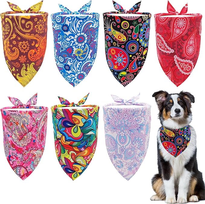 7 PCS Paisley Dog Bandanas for Large Dogs Breed 33 Inch Extra Large Polyester Dog Bandana XL Scarves Party Grooming L