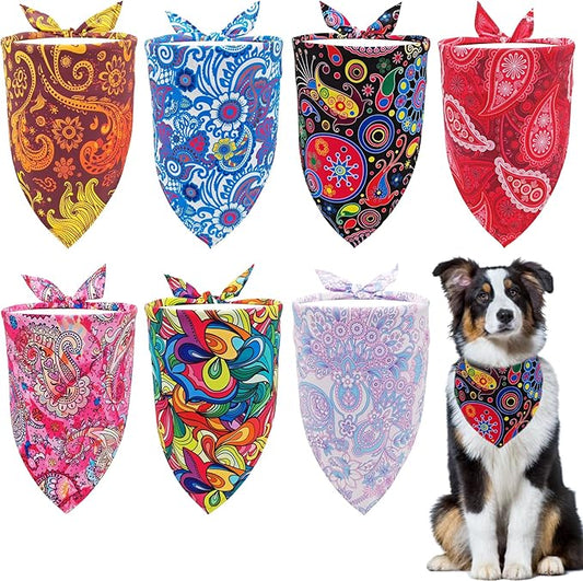 7 PCS Paisley Dog Bandanas for Large Dogs Breed 33 Inch Extra Large Polyester Dog Bandana XL Scarves Party Grooming L