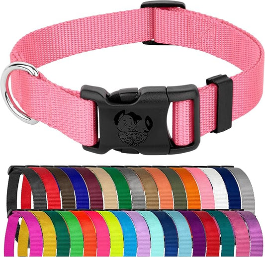 Country Brook Petz - American-Made Dog Collar for Large, Medium, and Small Dogs and Puppies - Deluxe Heavy Duty Nylon in 33 Dazzling Colors (Medium, 3/4 Inch Wide, Pink)