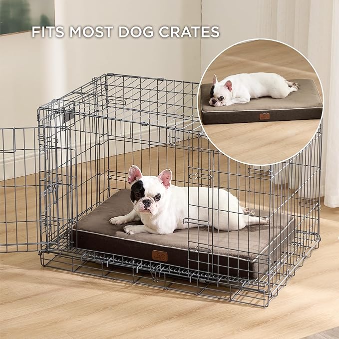 Bedsure Memory Foam Dog Bed Medium Size Dogs- Orthopedic Waterproof Pet Beds for Crate with Removable Washable Water-Resistant Cover and Nonskid Bottom - Plush Flannel Fleece Top Pet Mat, Brown
