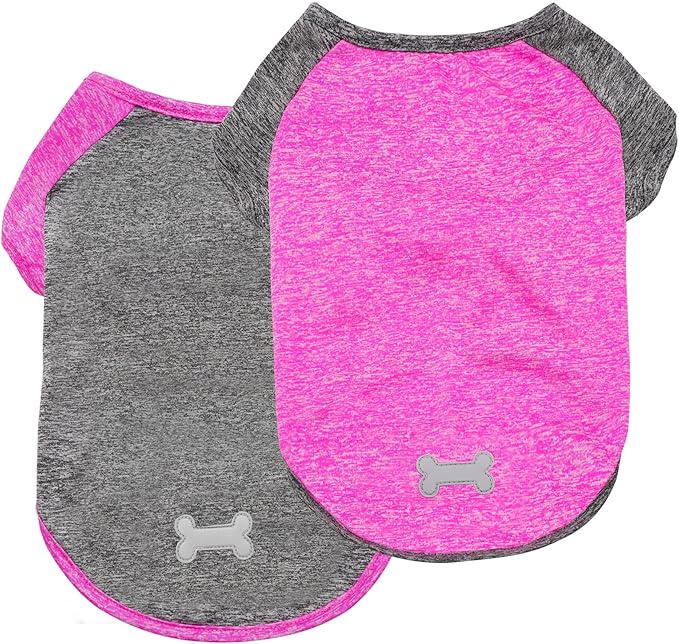 KYEESE Dog Shirts 2 Pack Quick Dry Soft Stretchy Raglan Sleeve Small Medium Dog T-Shirts with Reflective Label Lightweight Pet Clothes