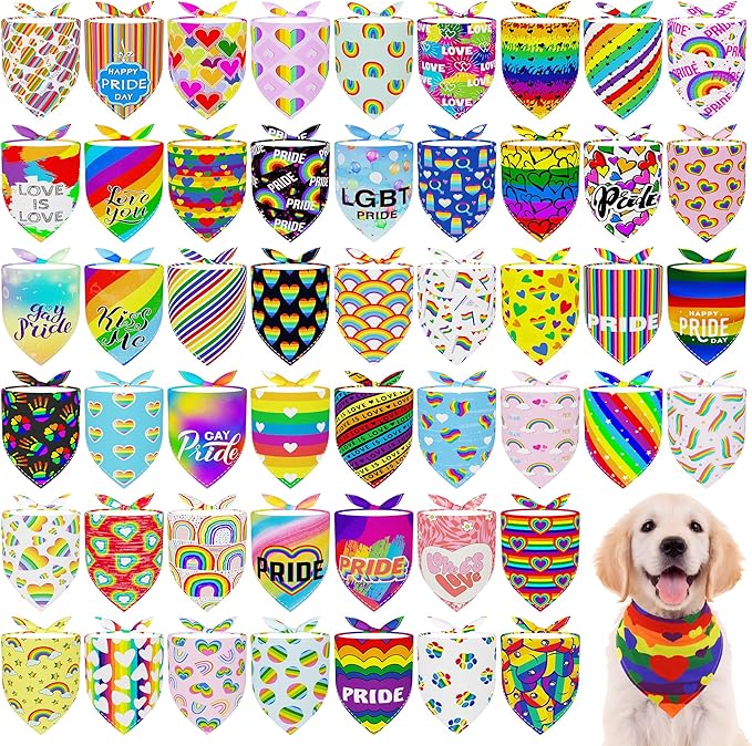100PCS Pride Day Dog Bandanas Bulk Rainbow Adjustable Triangle Bibs Scarves Kerchief for Small Medium Boys Girls Grooming Celebration Accessories
