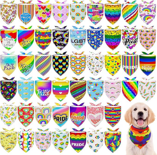 100PCS Pride Day Dog Bandanas Bulk Rainbow Adjustable Triangle Bibs Scarves Kerchief for Small Medium Boys Girls Grooming Celebration Accessories