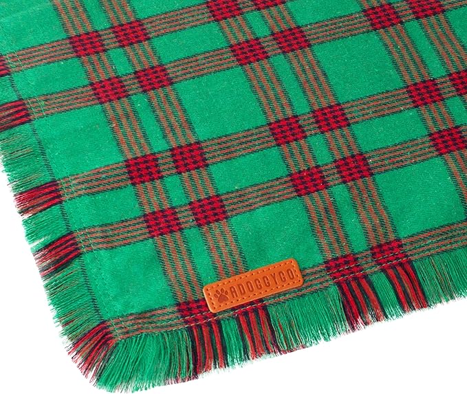 ADOGGYGO Christmas Dog Bandanas with Tassels, Red Green Plaid Pet Xmas Scarf Bib, Multiple Sizes, Christmas Bandana for Medium Large Dogs Pets (Large)