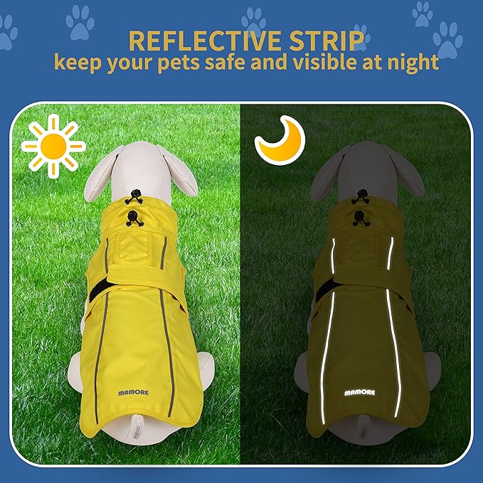 Waterproof Dog Raincoat with Reflective Strip, Adjustable Breathable Rain Coat Jacket with Leash Hole for Dogs (Khaki, Small)