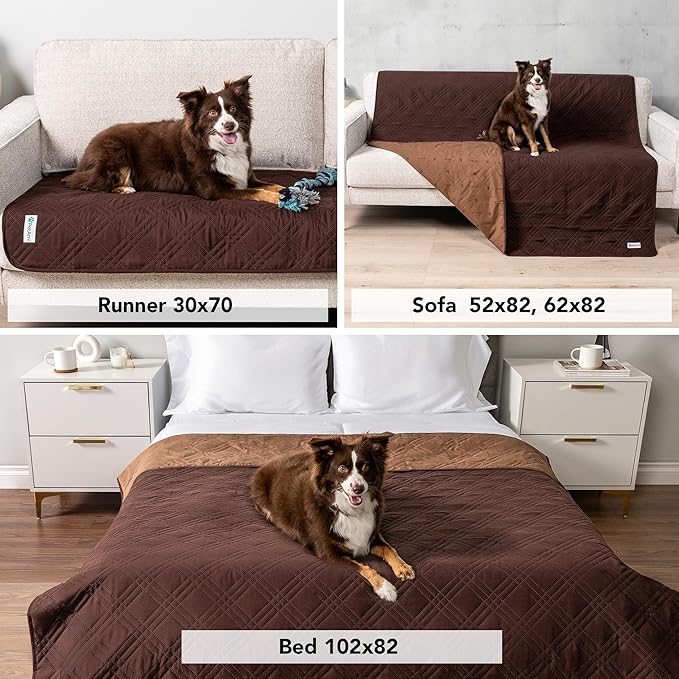 PetAmi Waterproof Couch Cover for Dogs, Reversible Furniture Protector for Pet Cat Bed, Washable Blanket Dog Cover for Sofa Seat, 52x82 Brown