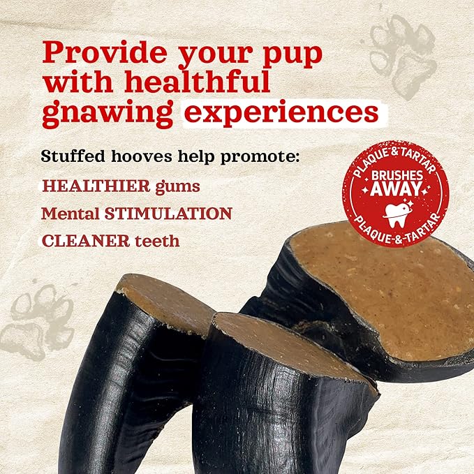 Natural Farm Chicken Filled Cow Hooves for Dogs (4-Pack), Long-Lasting Natural Hoof Beef Bone Treats, Best for Small, Medium & Large Dogs