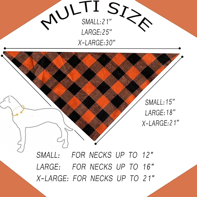 Realeaf Thanksgiving Fall Dog Bandanas 2 Pack, Orange Plaid Pet Scarf for Boy and Girl, Premium Durable Fabric, Holiday Halloween Bandana for Medium and Large Dogs (Large)