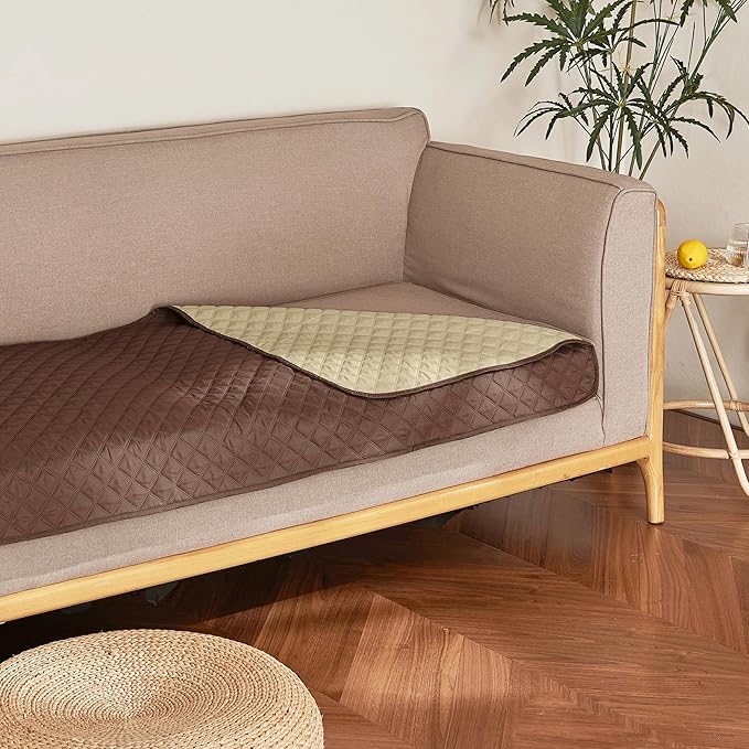NICETOWN Waterproof Dog Bed Cover Pet Blanket with Anti-Slip Back for Furniture Bed Couch Cat Blanket Mat for Loveseat Sofa Recliner L-Shape Sofa, 30" W x 70" L, Chocolate/Sand, 1 Piece