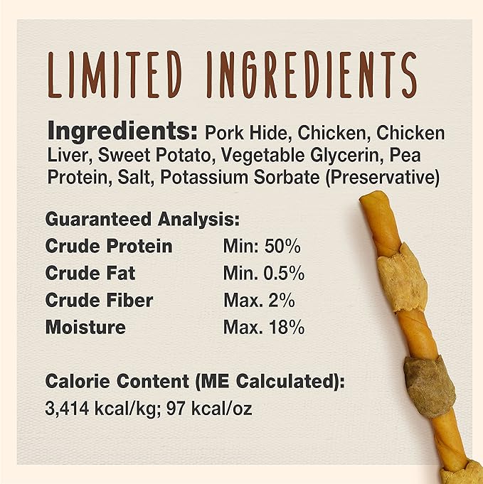 Cadet Gourmet Shish Kabob Dog Chews for Large Dogs, Rawhide Treats with Chicken and Sweet Potato, Healthy & Natural Pork Hide, 10-Inch Sticks, 4 Count