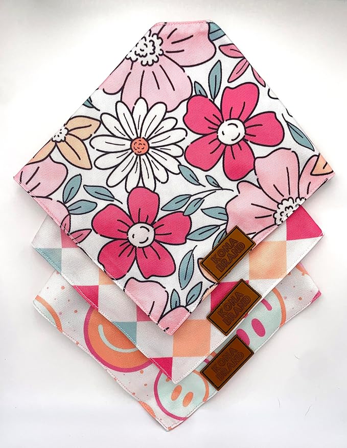 KonaBrandCo- Premium Handmade Dog Bandana | Dual Layered Silky Durable Polyester Fabric | Adjustable Fit Custom Shape- Won't Roll (Large, KONA BUG)