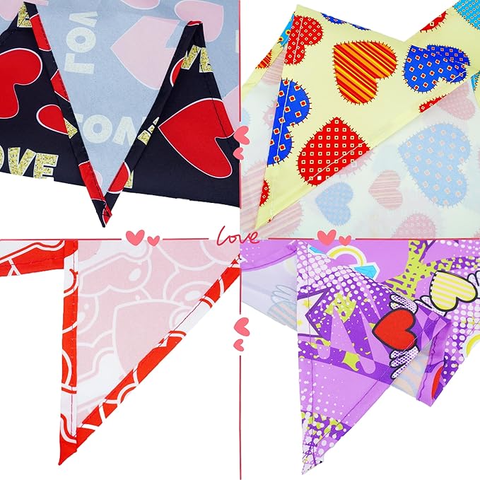 10PCS Valentines Day Dog Bandanas with Heart Lip Rose Love Print for Small XS Breed Dog Triangle Bibs Scarves for Boys and Girls Holiday Grooming Accessories