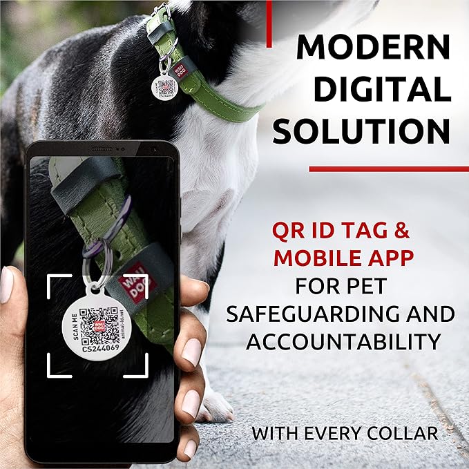WAUDOG Long Lasting Leather Dog Collar for Large Dogs, Medium & Small Dogs - Adjustable Classic Puppy Collars for Large Breed Dogs - Boy & Girl Dog Collars with Durable Buckle, D-Ring & QR Dog Tag