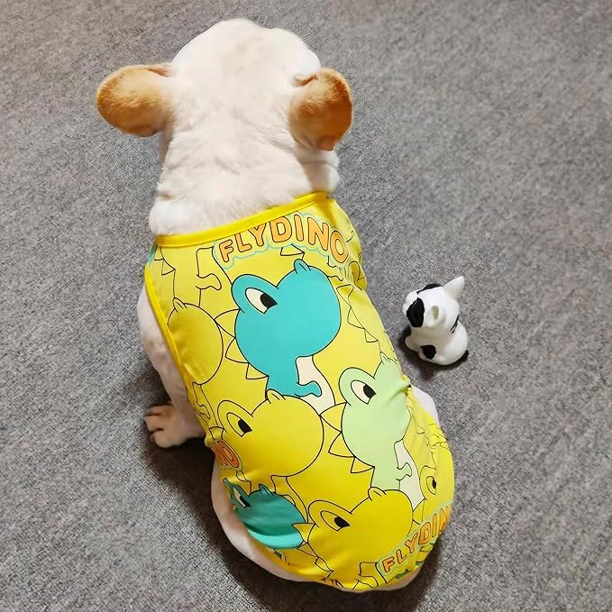 Dog Shirts for Small Medium Dogs French Bulldog Clothes,Funny Dog Dinosaur Shirts Frenchie Clothes for Pets, Breathable Puppy Sweatshirts Cotton Tank Top Costume Cats Tshirts,Yellow,M