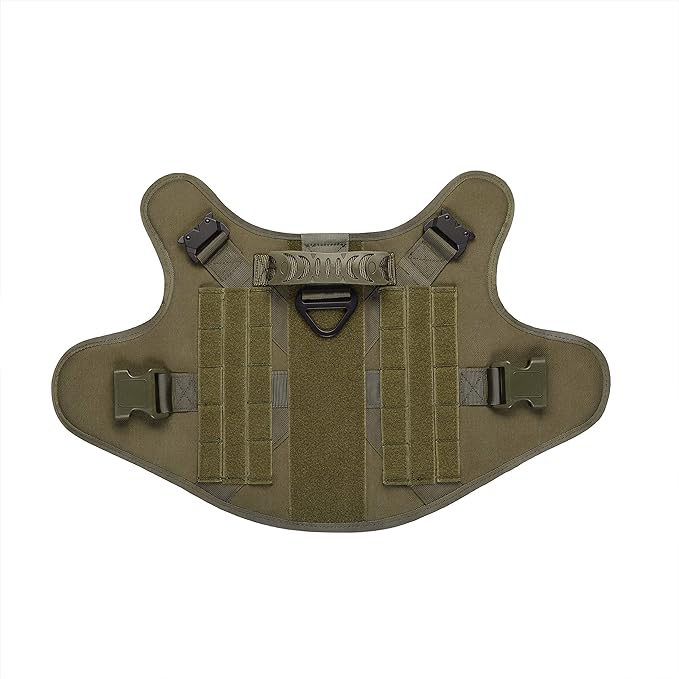 Tactical Dog Harness Vest with Handle Military Service Dog Harness Vest with Metal Buckles & Loop Panels Free Bungee Dog Leash (Green Set XL)