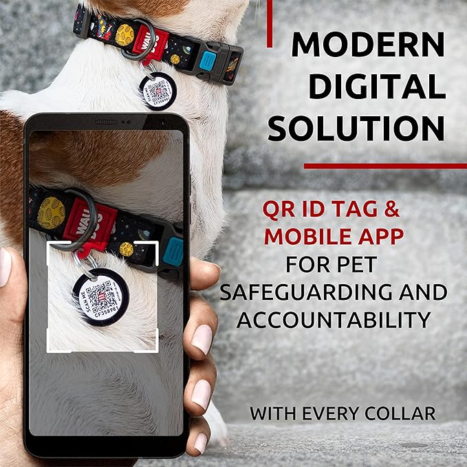 WAUDOG Nylon Dog Collar - Adjustable Dog Collar for Large Dogs, Small & Medium Dogs - Breakaway Puppy Collars for Large Breed Dogs - Boy & Girl Dog Collars with Durable Plastic Buckle and QR Dog Tag