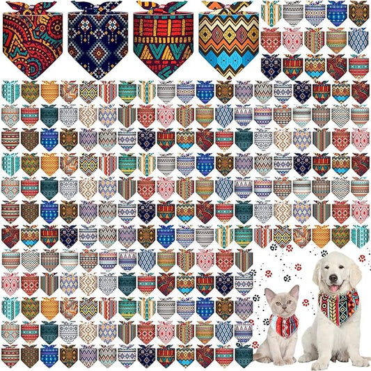 Amylove 120 Pcs Dog Bandanas Bulk Holiday Triangle Dog Pack Puppy Kerchief Bandana Adjustable Pet Scarf for Pet Cat Costume Accessories Decor Summer(Geometry)
