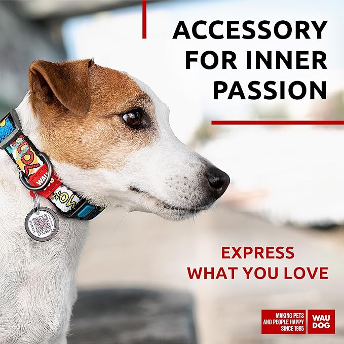 WAUDOG Nylon Dog Collar - Adjustable Dog Collar for Large Dogs, Small & Medium Dogs - Breakaway Puppy Collars for Large Breed Dogs - Boy & Girl Dog Collars with Durable Plastic Buckle and QR Dog Tag