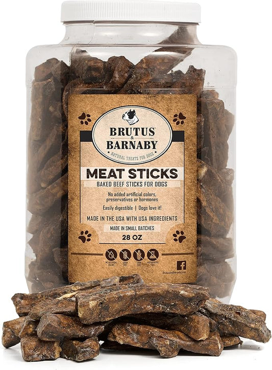 BRUTUS & BARNABY Beef Meat Sticks for Dogs - Thick & Hearty Beef Liver & Lung Dog Treat Made in USA - Protein Packed, Crunchy, Healthy Dog Treats - Grain Free, Rawhide Free, No Additives