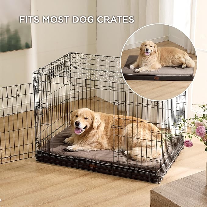 Bedsure Memory Foam Dog Crate Bed for Extra Large Dogs - XL Orthopedic Waterproof Pet Beds with Removable Washable Water-Resistant Cover and Nonskid Bottom - Plush Flannel Fleece Top Pet Mat, Brown