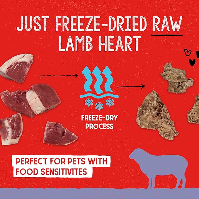 Stella & Chewy's Freeze-Dried Raw Lamb Heart Dog Treats - Single Ingredient, No Additives - Premium Training Treats - Perfect For Picky Eaters - 3oz Bag
