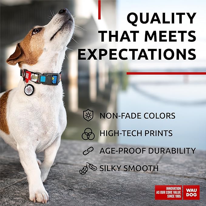 WAUDOG Nylon Dog Collar - Adjustable Dog Collar for Large Dogs, Small & Medium Dogs - Breakaway Puppy Collars for Large Breed Dogs - Boy & Girl Dog Collars with Durable Plastic Buckle and QR Dog Tag