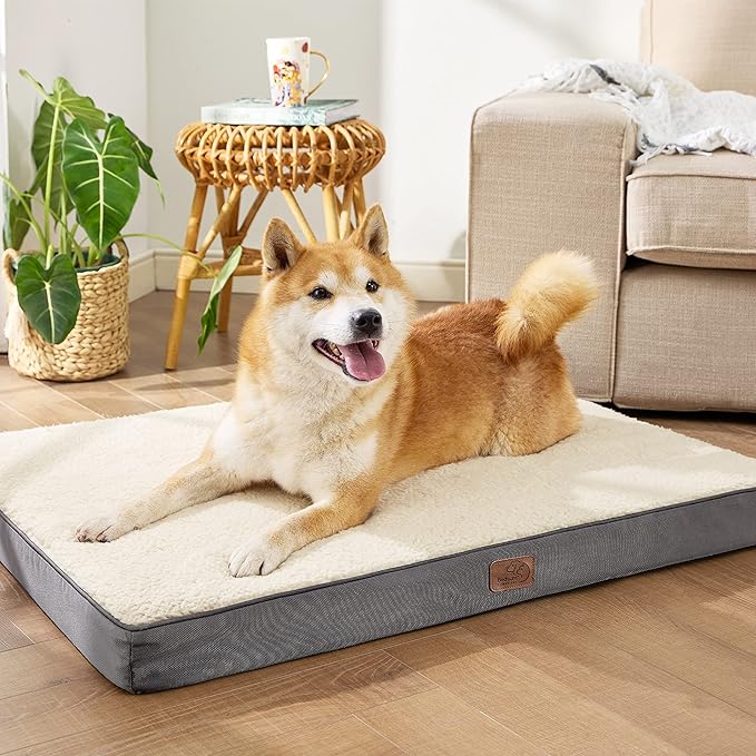 Bedsure Large Dog Bed for Crate - Orthopedic Waterproof Pet Beds with Removable Washable Cover, Egg Crate Foam Crate Mat, Suitable for Pet Up to 50 lbs