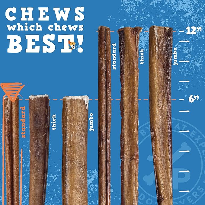 Jack&Pup 6-inch Bully Sticks for Medium Dogs (25 Pack) All Natural Beef Pizzle, Long Lasting Dog Treats, Odor Free