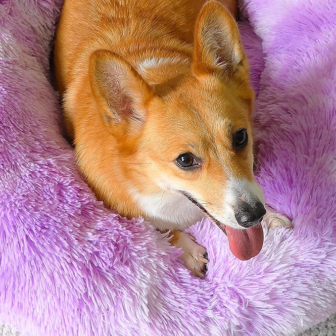 WESTERN HOME WH Calming Dog & Cat Donut Cuddler, Anti-Anxiety Warming Cozy Soft Round Bed, Fluffy Faux Fur Plush Cushion for Small Medium Dogs and Cats (20"/24"/27"/30")