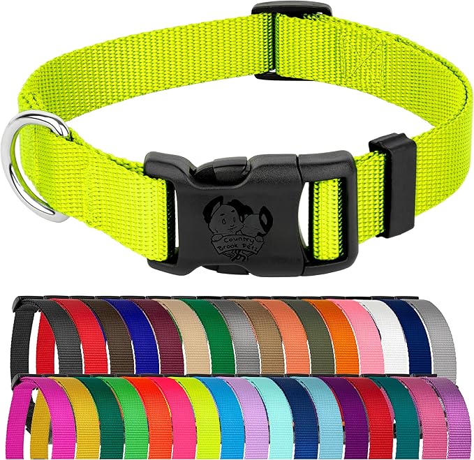 Country Brook Petz - American-Made Dog Collar for Large, Medium, and Small Dogs and Puppies - Deluxe Heavy Duty Nylon in 33 Dazzling Colors (2XS, 3/8 Inch Wide, Hot Yellow)