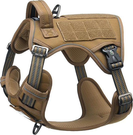 Tactical Dog Harness for Medium Large Dogs, Heavy Duty Dog Harness with ID Card, Reflective Harness for Training Easy Control Dog Vest Brown
