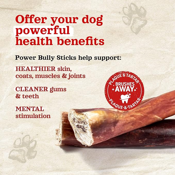 Natural Farm Power Bully Sticks Dog Chews (12”, 5-Pack), 2-in-1 Power Chews: Premium Beef Cheek Wrapped in Beef Pizzle, Great Dog Dental Treats, for Small, Medium & Large Dogs