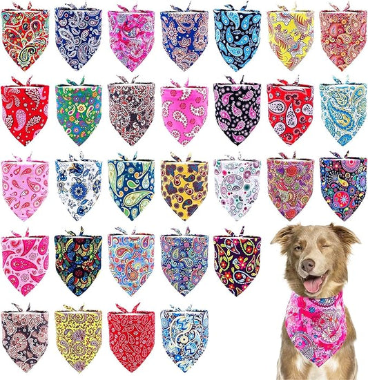 30 Pack Paisley Dog Bandanas Bulk 33 Inche Extral Large XL Dogs Breed Bandanas Adjustable Polyester Print One Side Triangle Bandana Girl Boy Grooming L