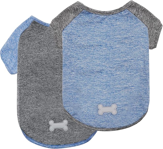KYEESE 2 Pack Dog Shirts Quick Dry Raglan Sleeve Quick Dry Soft Stretchy Small Medium Dog T-Shirts with Reflective Label Lightweight Dogs Clothes