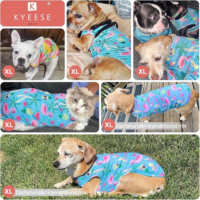 KYEESE 2 Pack Dog Shirts Hawaii Quick Dry Pet T-Shirt for Medium Dogs Lightweight Breathable Sleeveless Dog Vest Pet Clothes Puppy Shirt with Reflective Bone, Great for Summer Sun Protection, X-Large