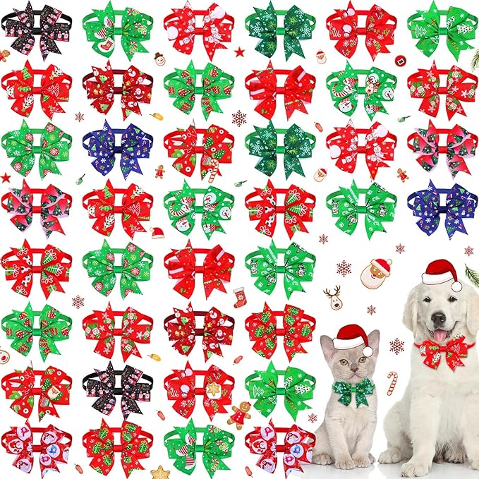Maitys 40 Pcs Christmas Dog Bow Valentine‘s Day St Patrick's Ties for Dogs Cat Basic Bowties Collars Puppy Kitten Neck Accessories Festival Holiday Party Grooming (Classic)